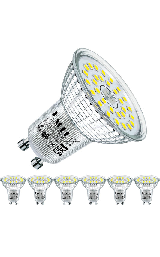 EACLL Bombillas LED GU10 Blanco Frio 6W Reemplaza 100W Halógena, Pack de 6
