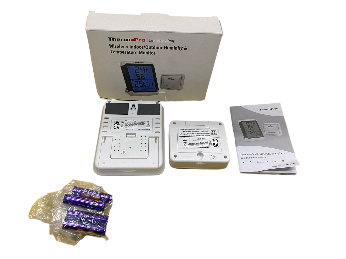 ThermoPro Termómetro Higrómetro Digital para Interior y Exterior Medidor de Humedad y Temperatura Inalámbrico con Pantalla Táctil Grande y Retroiluminación