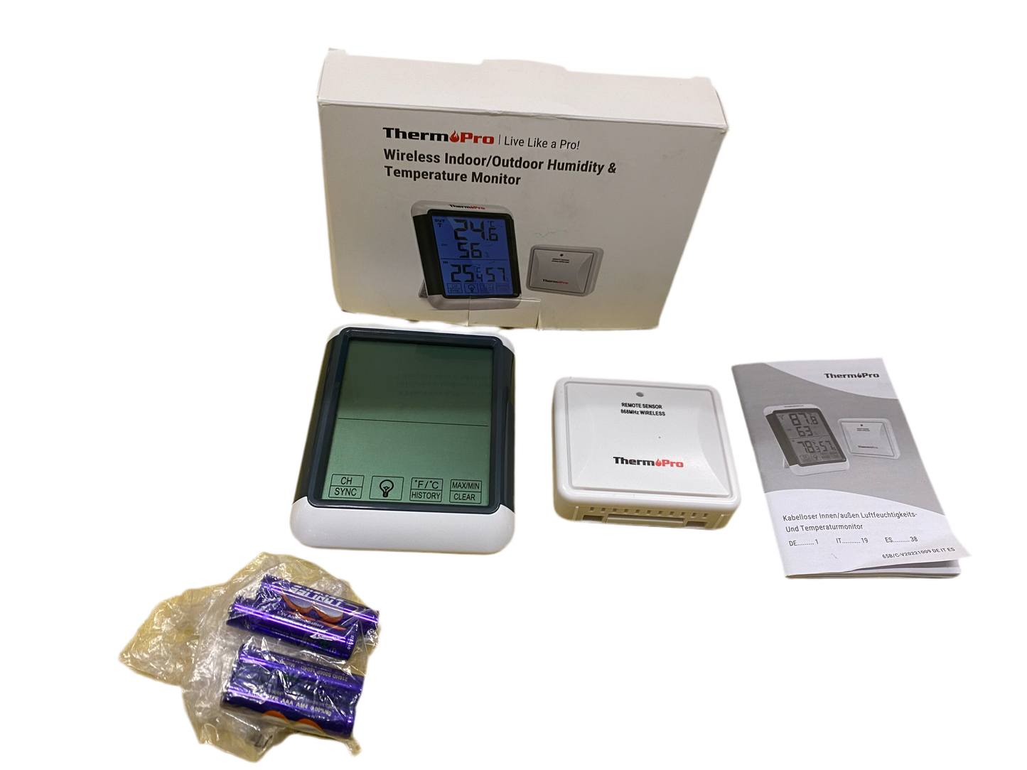 ThermoPro Termómetro Higrómetro Digital para Interior y Exterior Medidor de Humedad y Temperatura Inalámbrico con Pantalla Táctil Grande y Retroiluminación