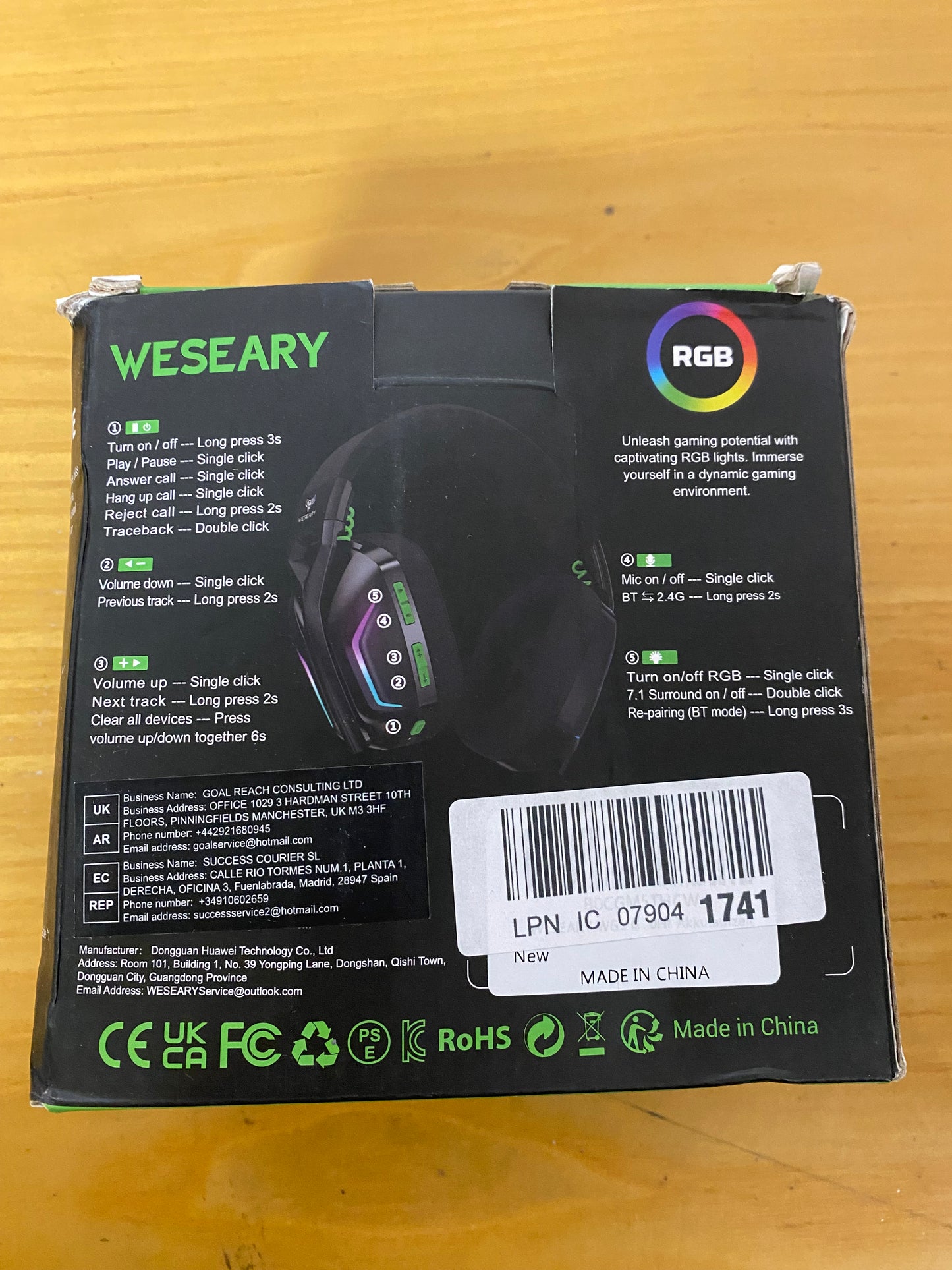 WESEARY WG1 Cascos Gaming Inalambricos