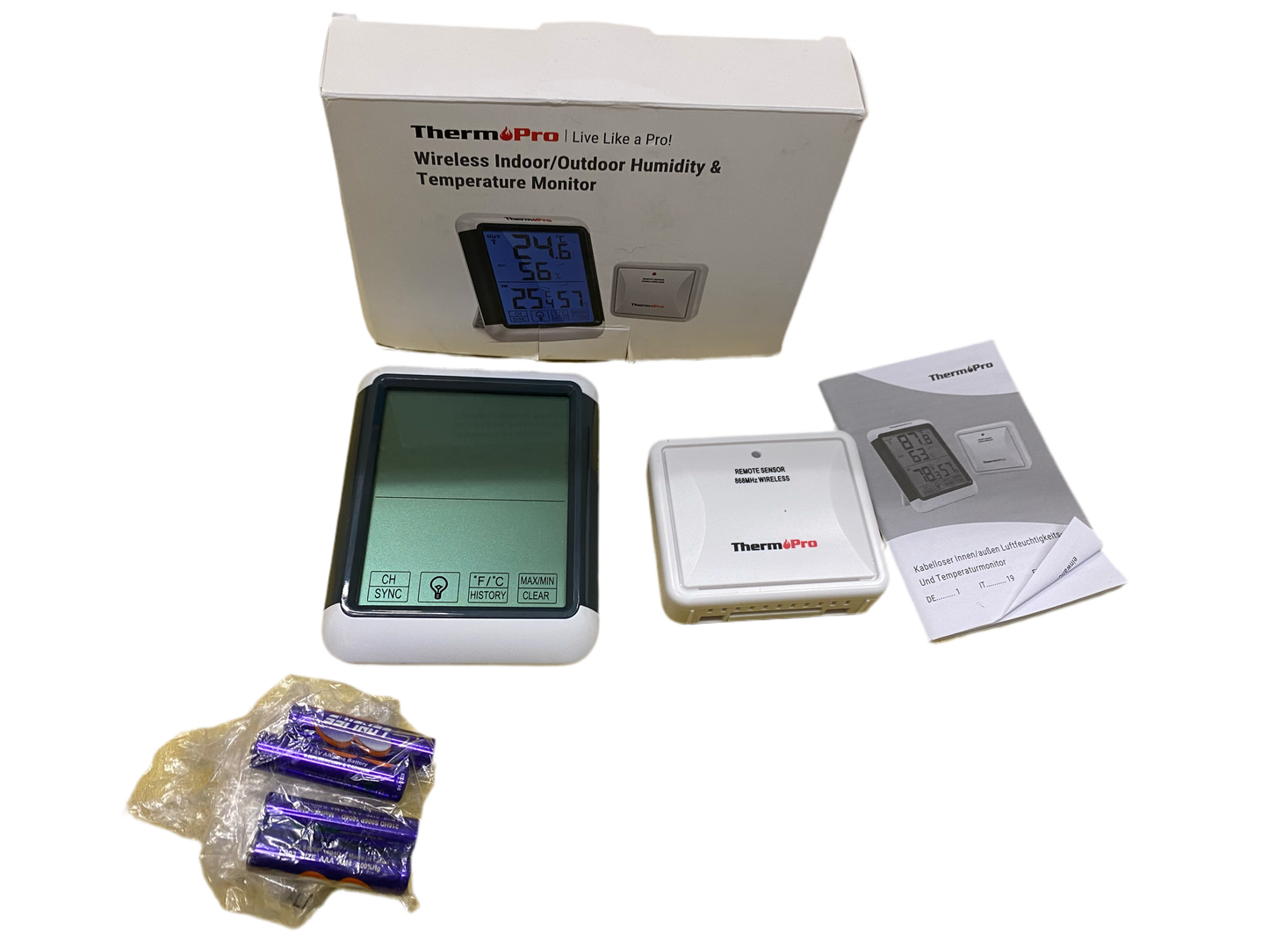 ThermoPro Termómetro Higrómetro Digital para Interior y Exterior Medidor de Humedad y Temperatura Inalámbrico con Pantalla Táctil Grande y Retroiluminación