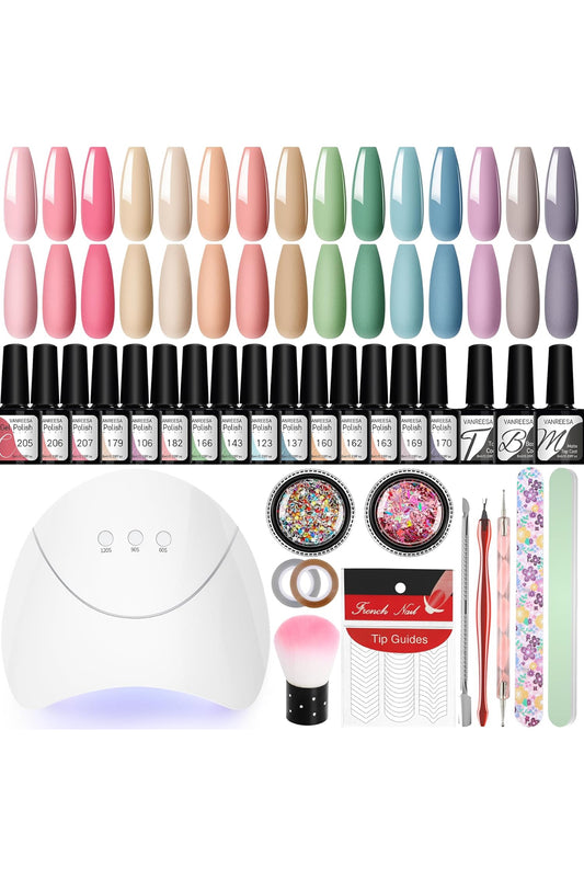 VANREESA Kit Uñas Semipermanentes 15 Colores