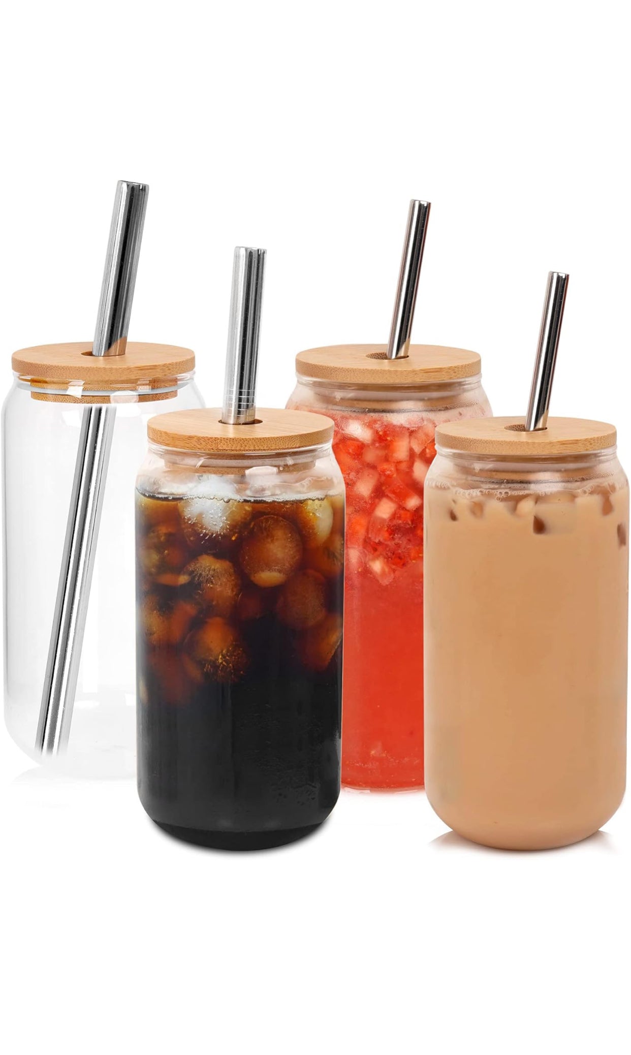 2 Vasos para beber con tapas de bambú y pajita