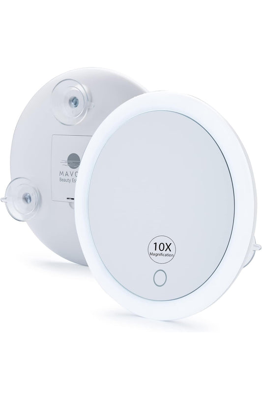 Mavoro Espejo retroiluminado de aumento con triple ventosa con luz y con 10 aumentos
