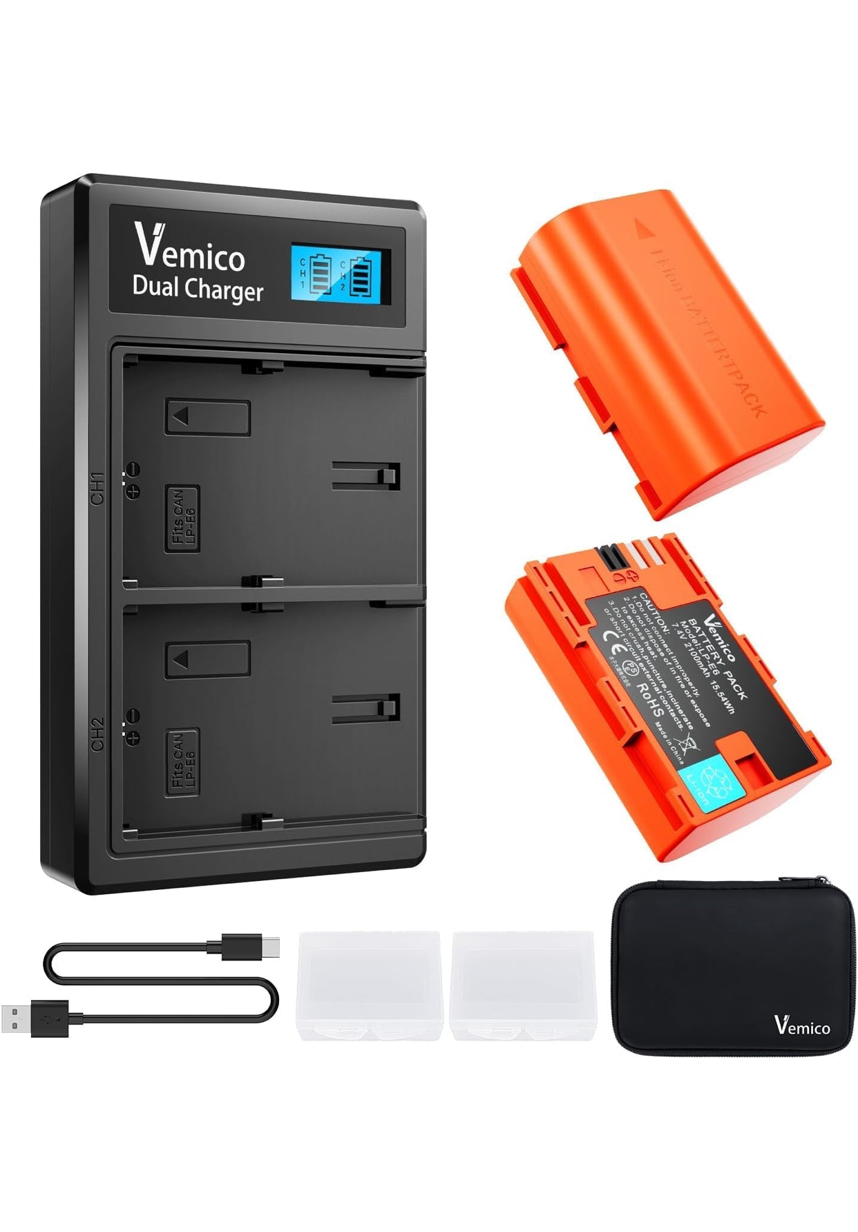 Vemico LP-E6 LP-E6N Cargador de Batería